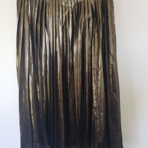 Ann Taylor Bronze Metallic Pleated Skirt